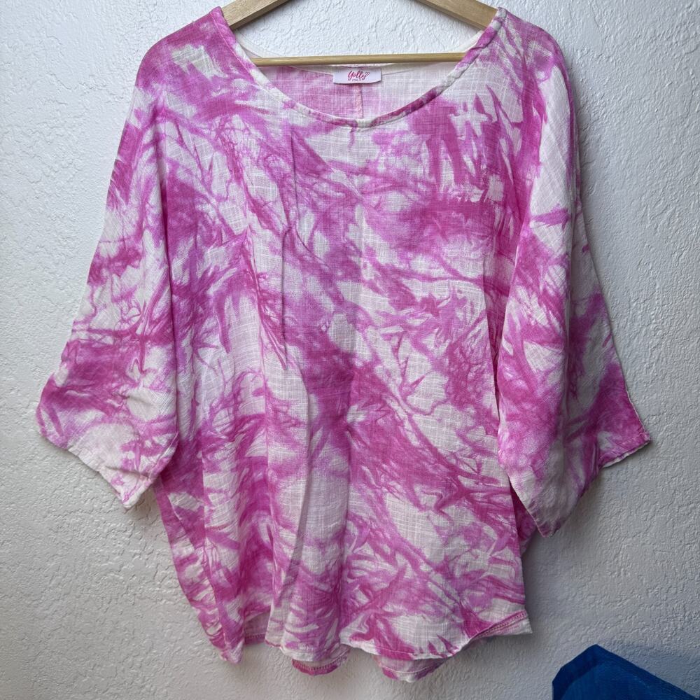 Yolly Italy 100% Cotton Womens Gauzy Oversize Top One Size Beachy Summer Cottage